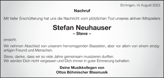 Traueranzeige von Stefan Neuhauser von Schwäbische Post