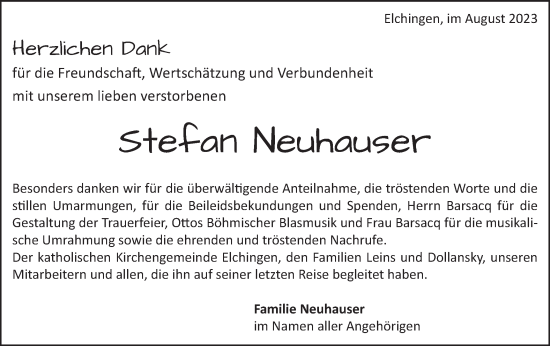 Traueranzeige von Stefan Neuhauser von Schwäbische Post