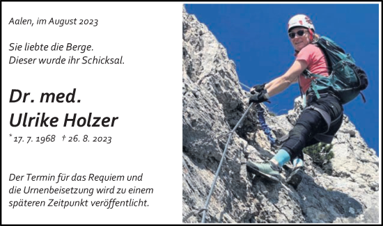 Traueranzeige von Ulrike Holzer von Schwäbische Post