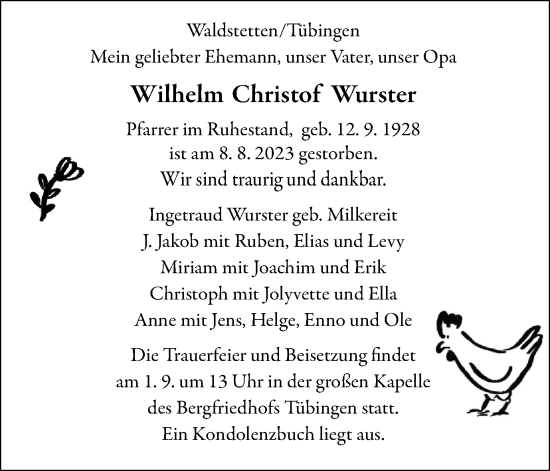 Traueranzeige von Wilhelm Christof Wurster von Gmünder Tagespost
