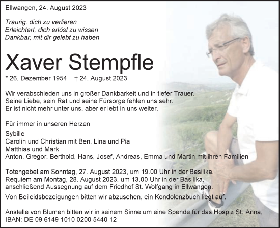 Traueranzeige von Xaver Stempfle