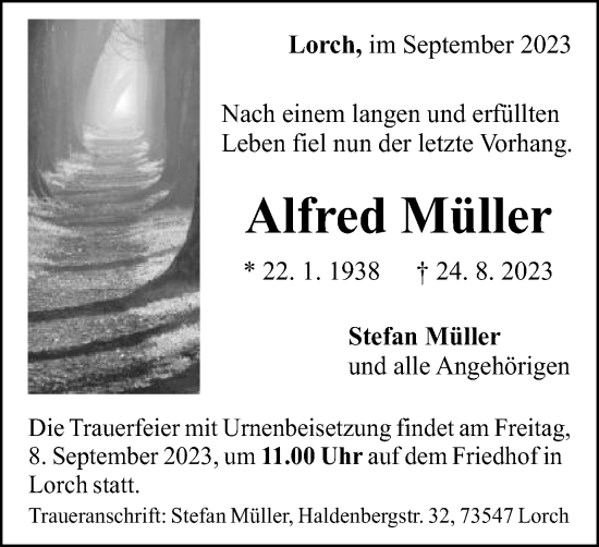 Traueranzeige von Alfred Müller von Gmünder Tagespost