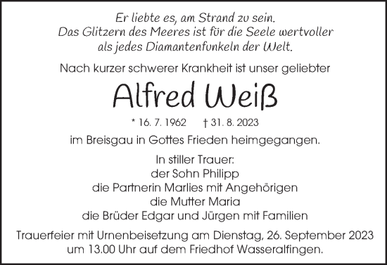 Traueranzeige von Alfred Weiß von Schwäbische Post