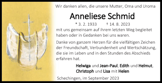 Traueranzeige von Anneliese Schmid