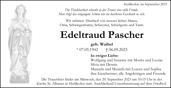 Traueranzeige von Edeltraud Pascher von Gmünder Tagespost