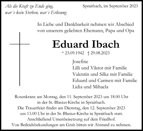 Traueranzeige von Eduard Ibach von Gmünder Tagespost