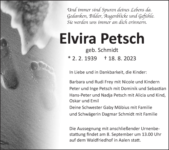 Traueranzeige von Elvira Petsch von Schwäbische Post