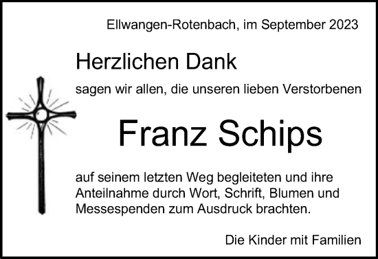 Traueranzeige von Franz Schips von Schwäbische Post