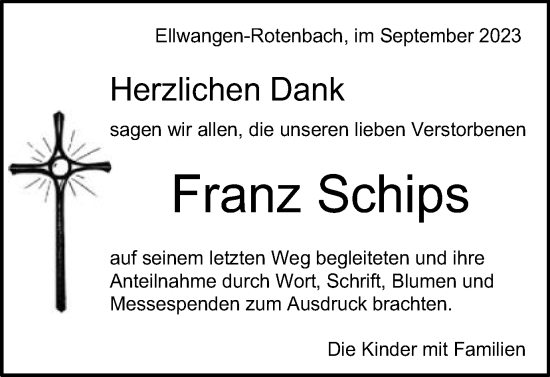 Traueranzeige von Franz Schips