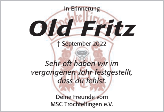 Traueranzeige von Fritz  von Schwäbische Post