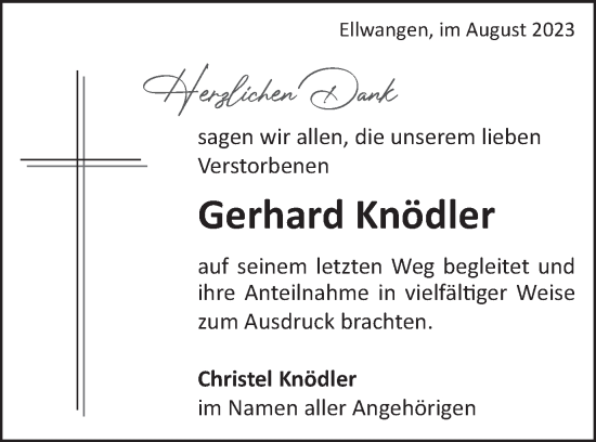 Traueranzeige von Gerhard Knödler von Schwäbische Post