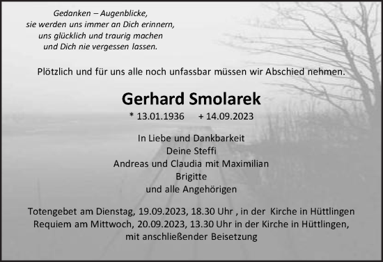 Traueranzeige von Gerhard Smolarek von Schwäbische Post