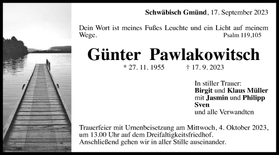 Traueranzeige von Günter Pawlakowitsch von Gmünder Tagespost