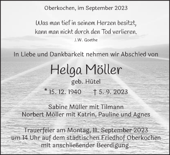 Traueranzeige von Helga Möller von Schwäbische Post