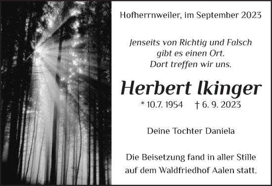 Traueranzeige von Herbert Ikinger von Schwäbische Post