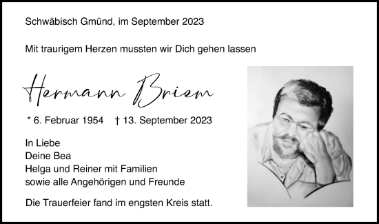 Traueranzeige von Hermann Briem von Gmünder Tagespost