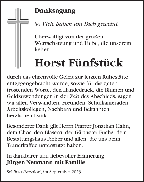 Traueranzeige von Horst Fünfstück von Schwäbische Post