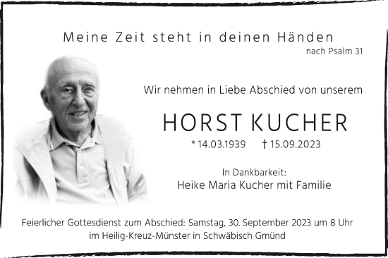 Traueranzeige von Horst Kucher von Gmünder Tagespost