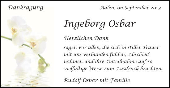 Traueranzeige von Ingeborg Osbar von Schwäbische Post