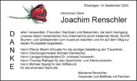 Traueranzeige von Joachim Renschler von Schwäbische Post