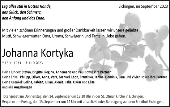 Traueranzeige von Johanna Kortyka von Schwäbische Post
