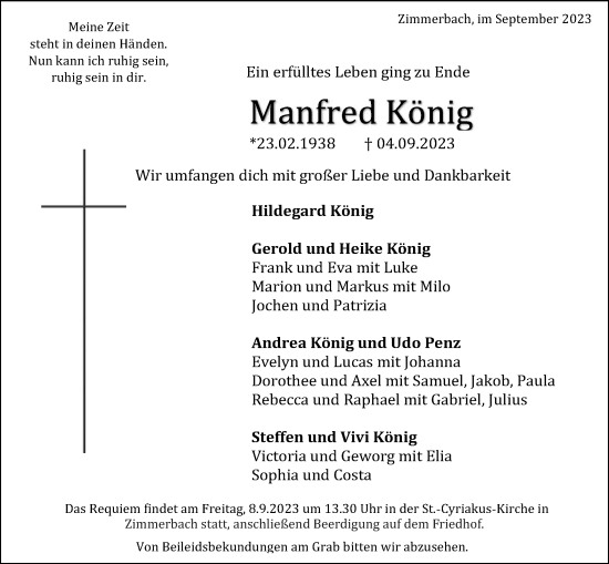 Traueranzeige von Manfred König von Gmünder Tagespost