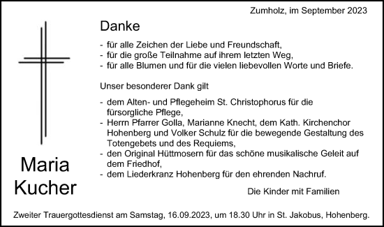 Traueranzeige von Maria Kucher von Schwäbische Post
