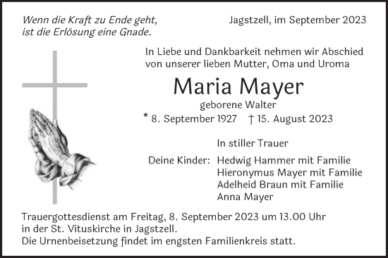 Traueranzeige von Maria Mayer von Schwäbische Post