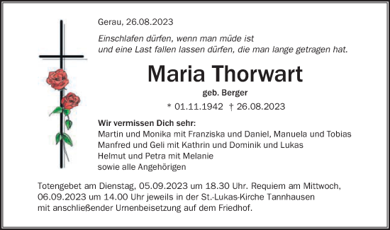 Traueranzeige von Maria Thorwart von Schwäbische Post