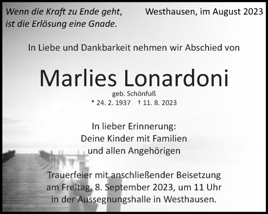 Traueranzeige von Marlies Lonardoni von Schwäbische Post