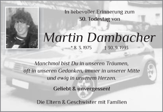 Traueranzeige von Martin Dambacher von Schwäbische Post