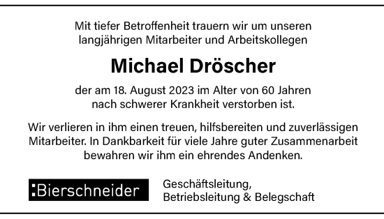 Traueranzeige von Michael Dröscher von Gmünder Tagespost