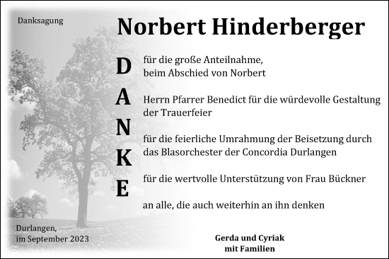 Traueranzeige von Norbert Hinderberger von Gmünder Tagespost