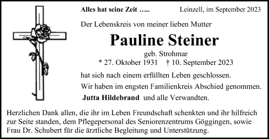 Traueranzeige von Pauline Steiner