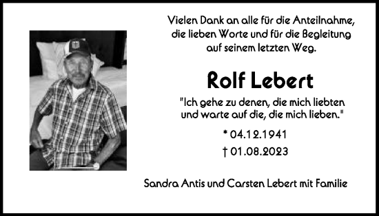 Traueranzeige von Rolf Lebert von Schwäbische Post