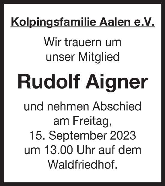 Traueranzeige von Rudolf Aigner von Schwäbische Post