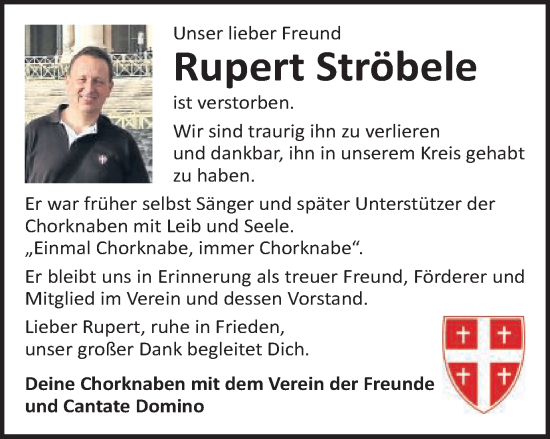 Traueranzeige von Rupert Ströbele von Gmünder Tagespost