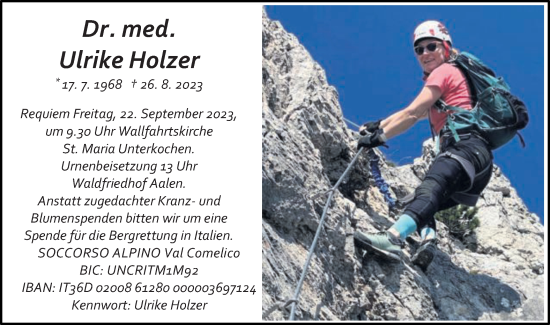 Traueranzeige von Ulrike Holzer von Schwäbische Post