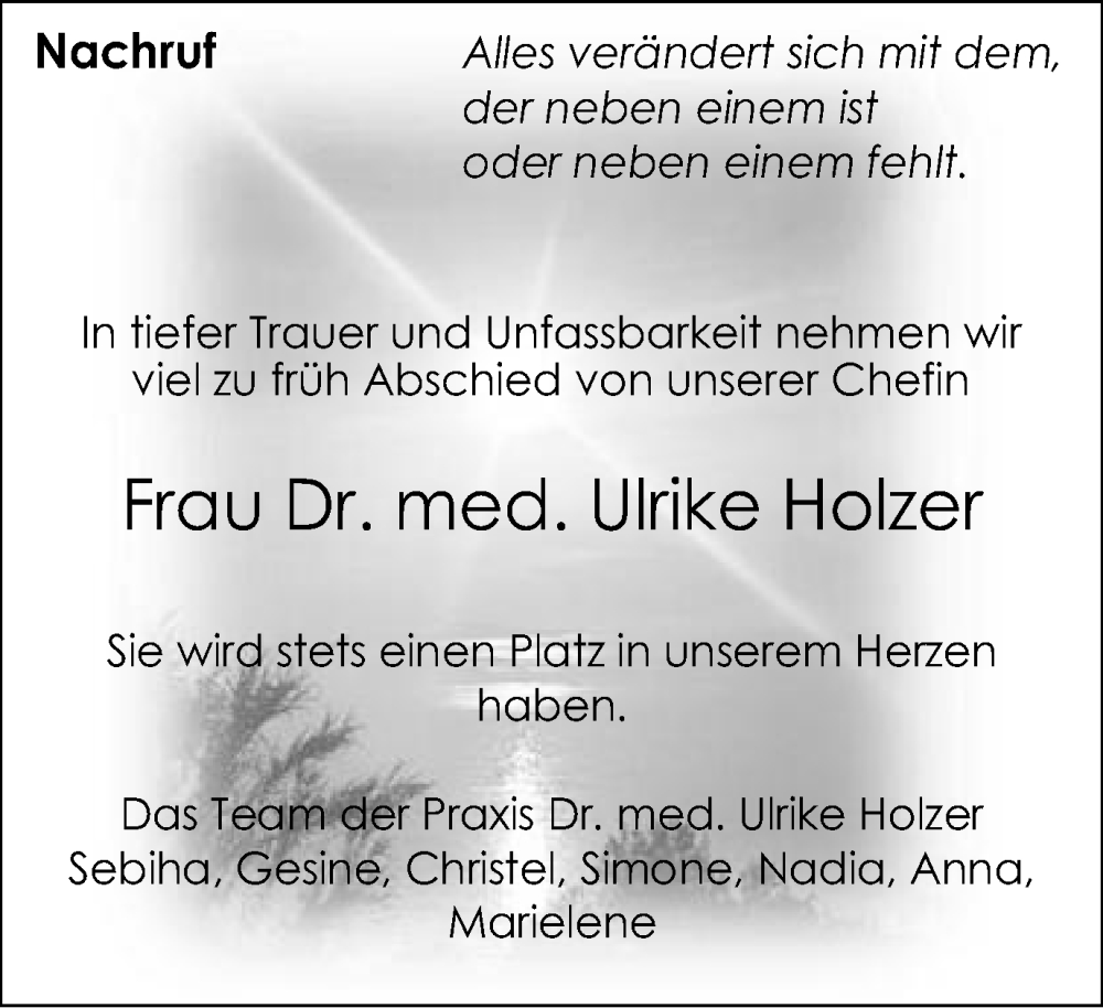  Traueranzeige für Ulrike Holzer vom 25.09.2023 aus Schwäbische Post