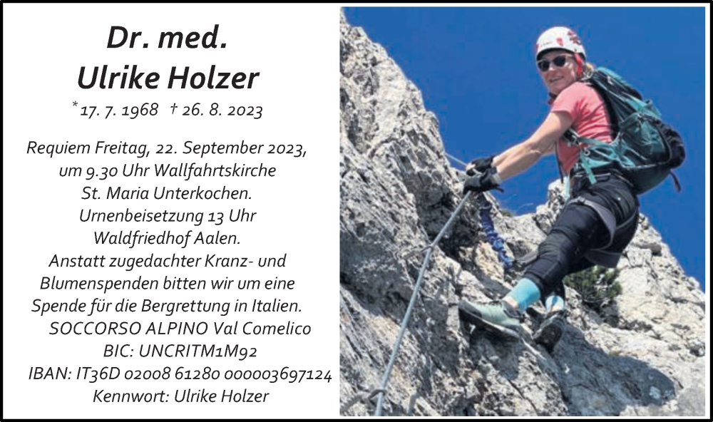  Traueranzeige für Ulrike Holzer vom 16.09.2023 aus Schwäbische Post