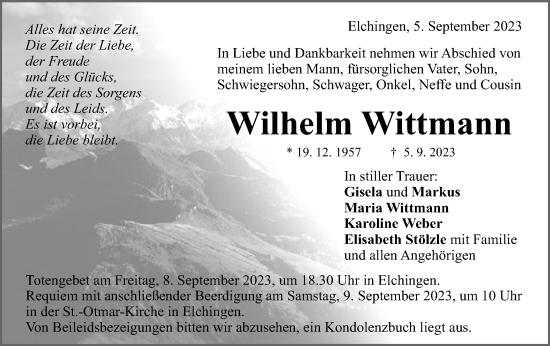 Traueranzeige von Wilhelm Wittmann von Schwäbische Post