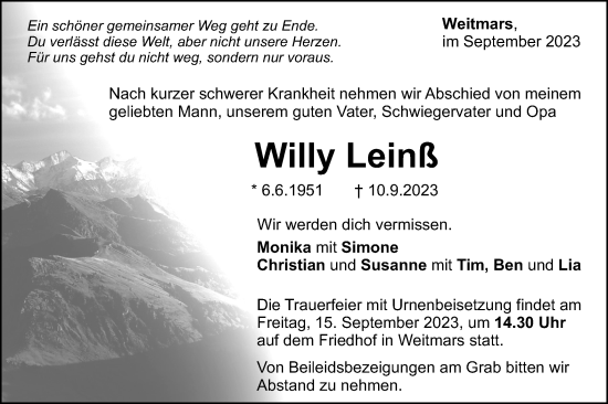 Traueranzeige von Willy Leinß von Gmünder Tagespost