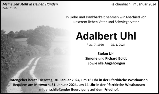 Traueranzeige von Adalbert Uhl von Schwäbische Post