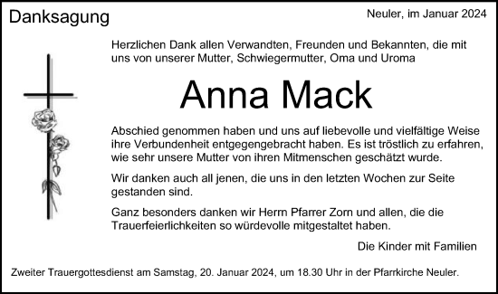 Traueranzeige von Anna Mack von Schwäbische Post