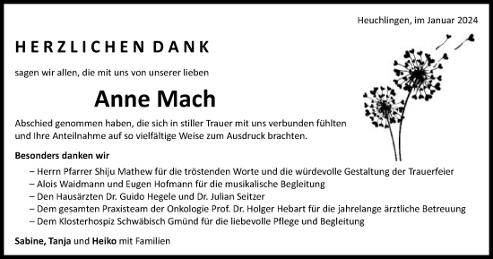 Traueranzeige von Anne Mach von Gmünder Tagespost