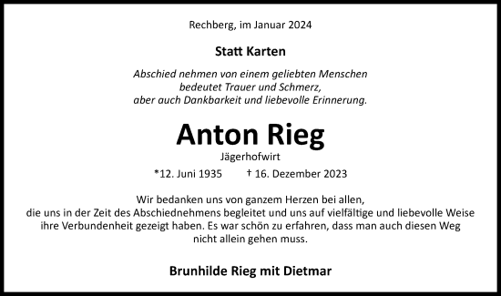 Traueranzeige von Anton Rieg