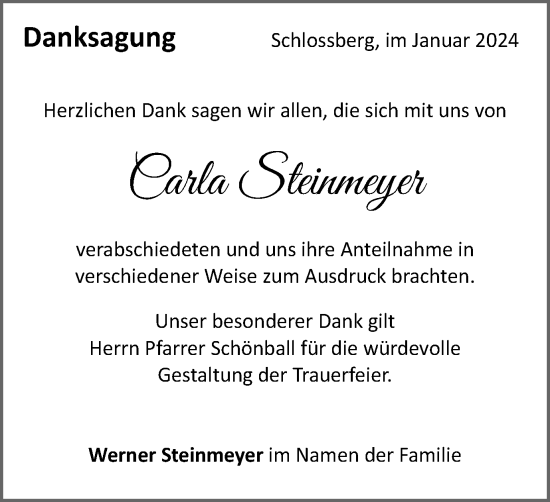 Traueranzeige von Carla Steinmeyer von Schwäbische Post