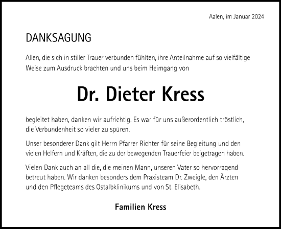 Traueranzeige von Dieter Kress von Schwäbische Post