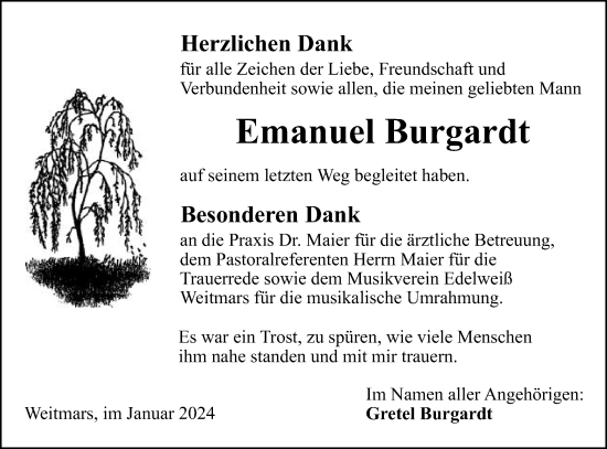 Traueranzeige von Emanuel Burgardt von Gmünder Tagespost