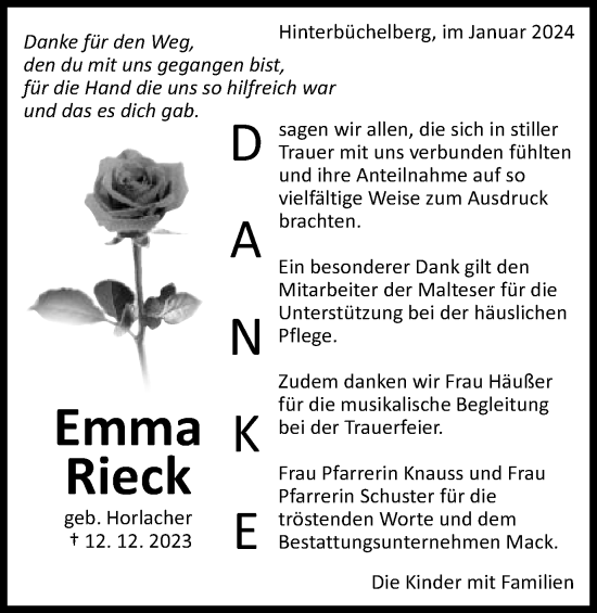 Traueranzeige von Emma Rieck von Schwäbische Post